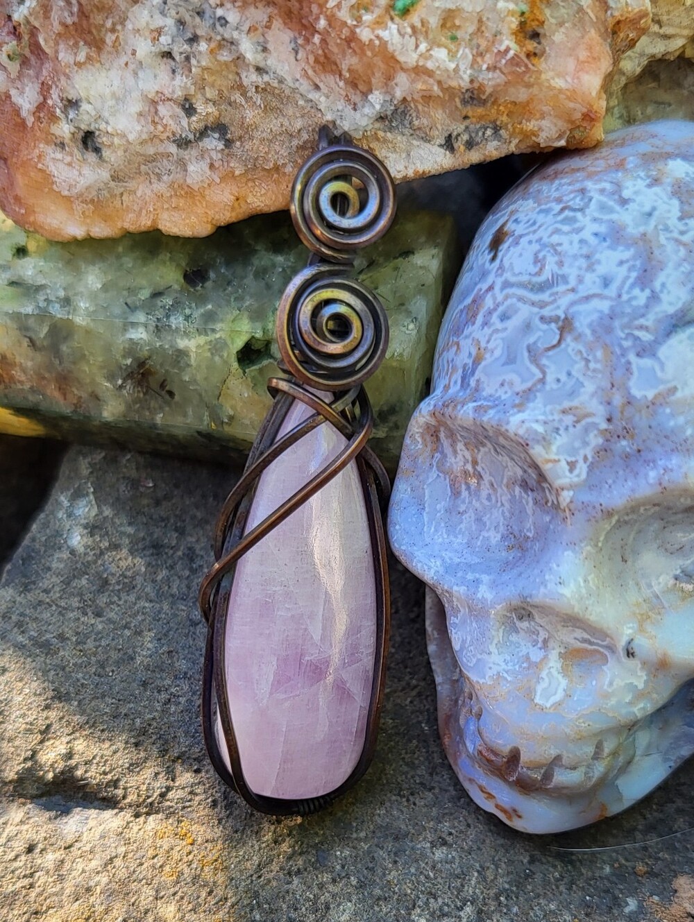 Pink Kunzite Wire-Wrapped Pendant